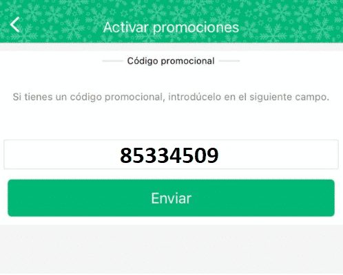 Pantalla para introducir el código promocional en TuLotero