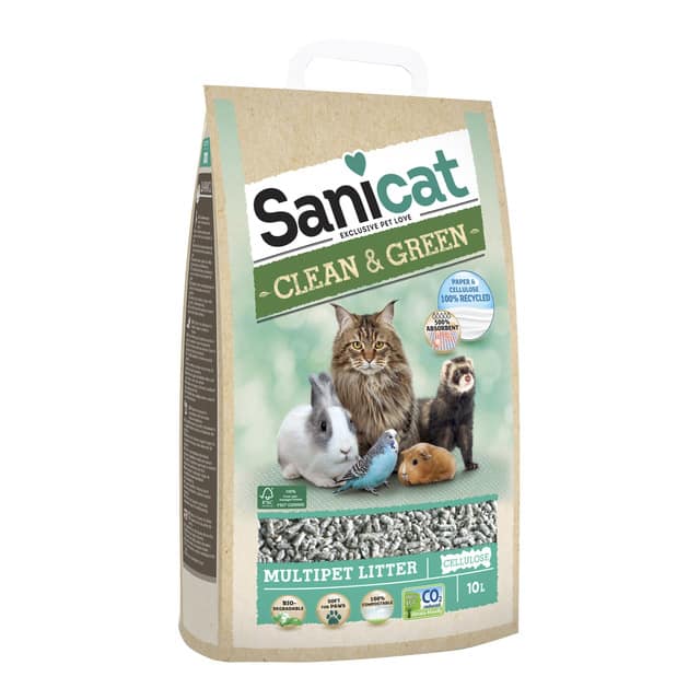 Arena ecológica Sanicat Clean y Green para roedores, gatos y pájaros 10L