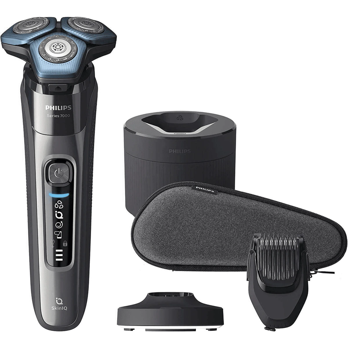 Afeitadora eléctrica Philips S7000 con tecnología SkinIQ con sensor de barba y movimiento, especial para pieles sensibles.