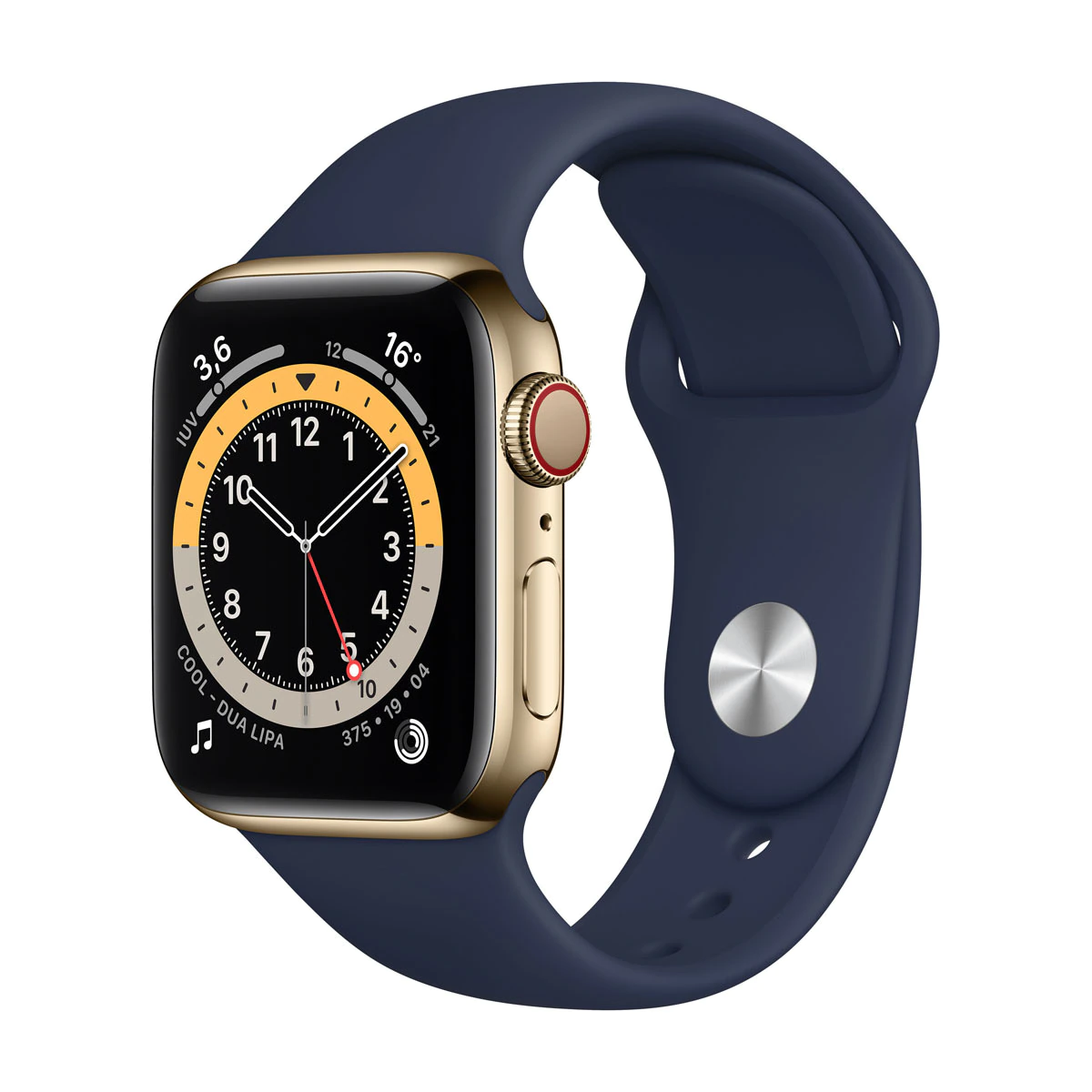 Apple Watch Series 6 GPS + Cellular, 40 mm Caja de aluminio en color oro con correa deportiva azul marino