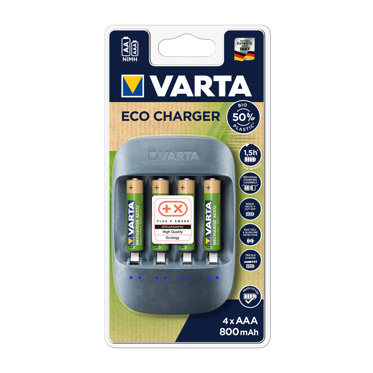 Cargador Varta Eco + 4AAA Recycled 800mAh incluidas