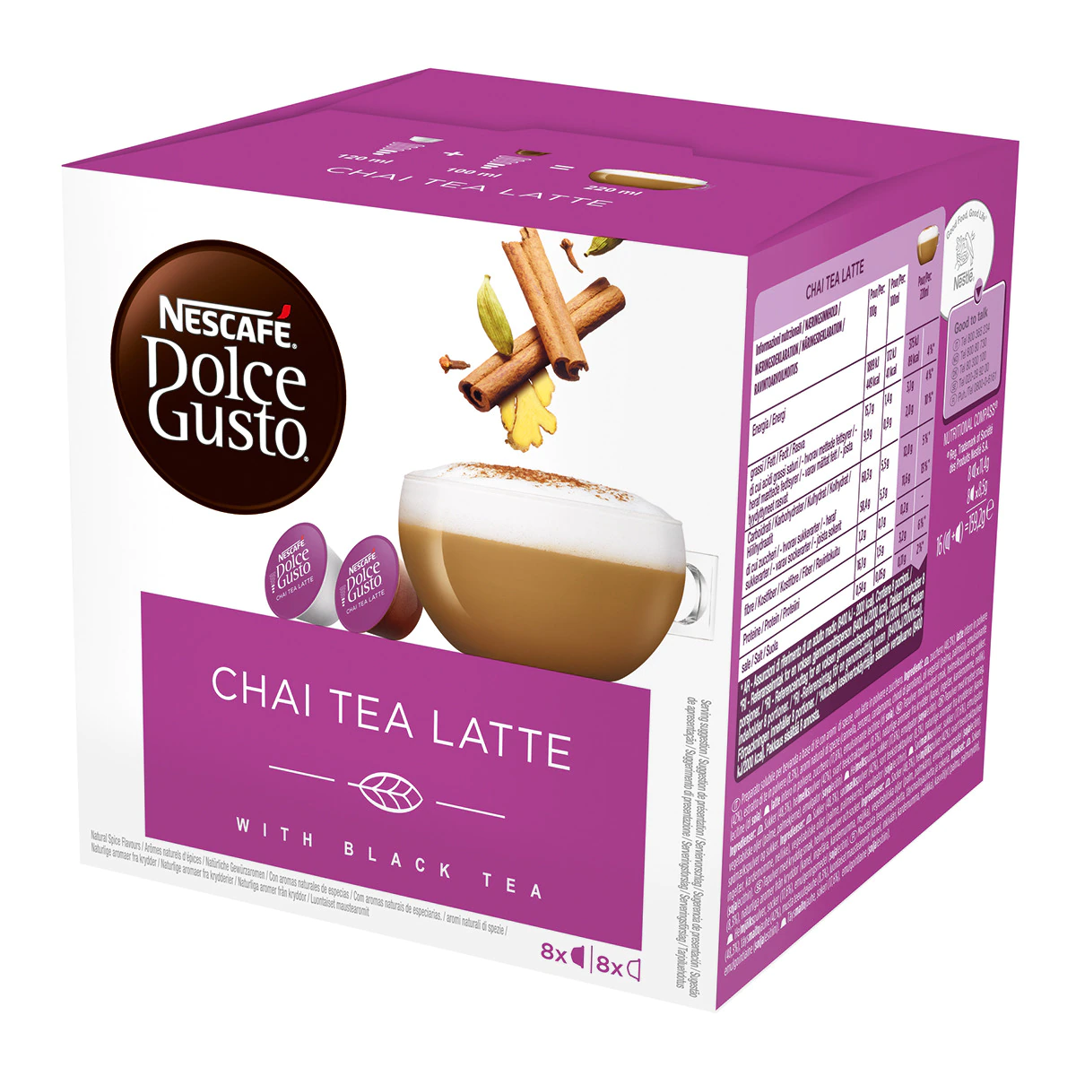 Estuche 16 cápsulas NESCAFE DOLCE GUSTO Chai Tea Latte té con leche 8 dosis