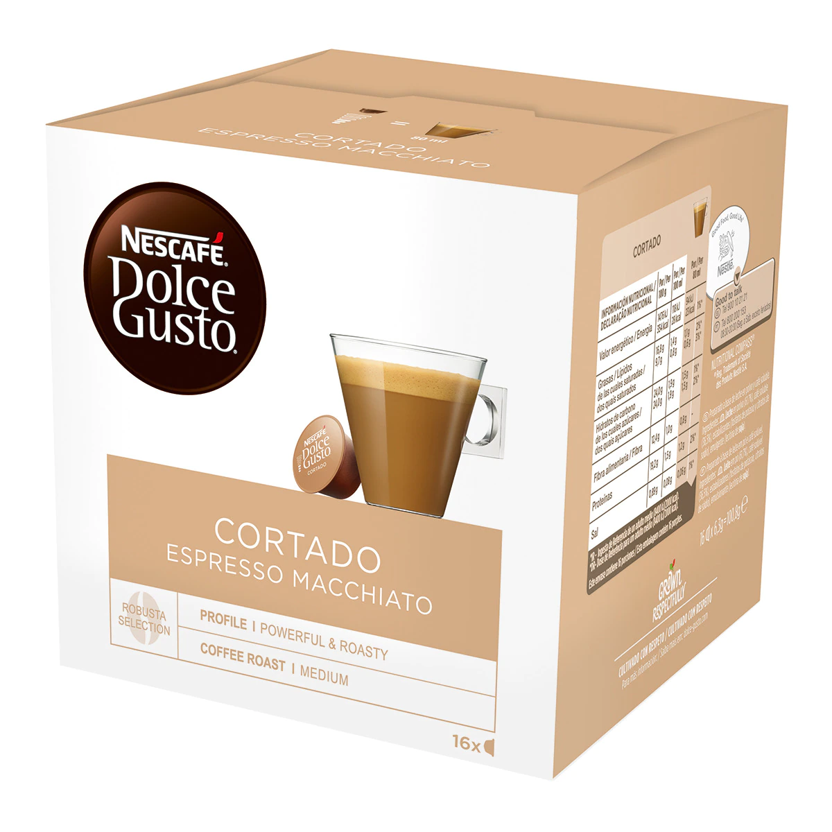 Estuche 16 cápsulas NESCAFE DOLCE GUSTO café Cortado Espresso Macchiatto selección de arábica y robusta