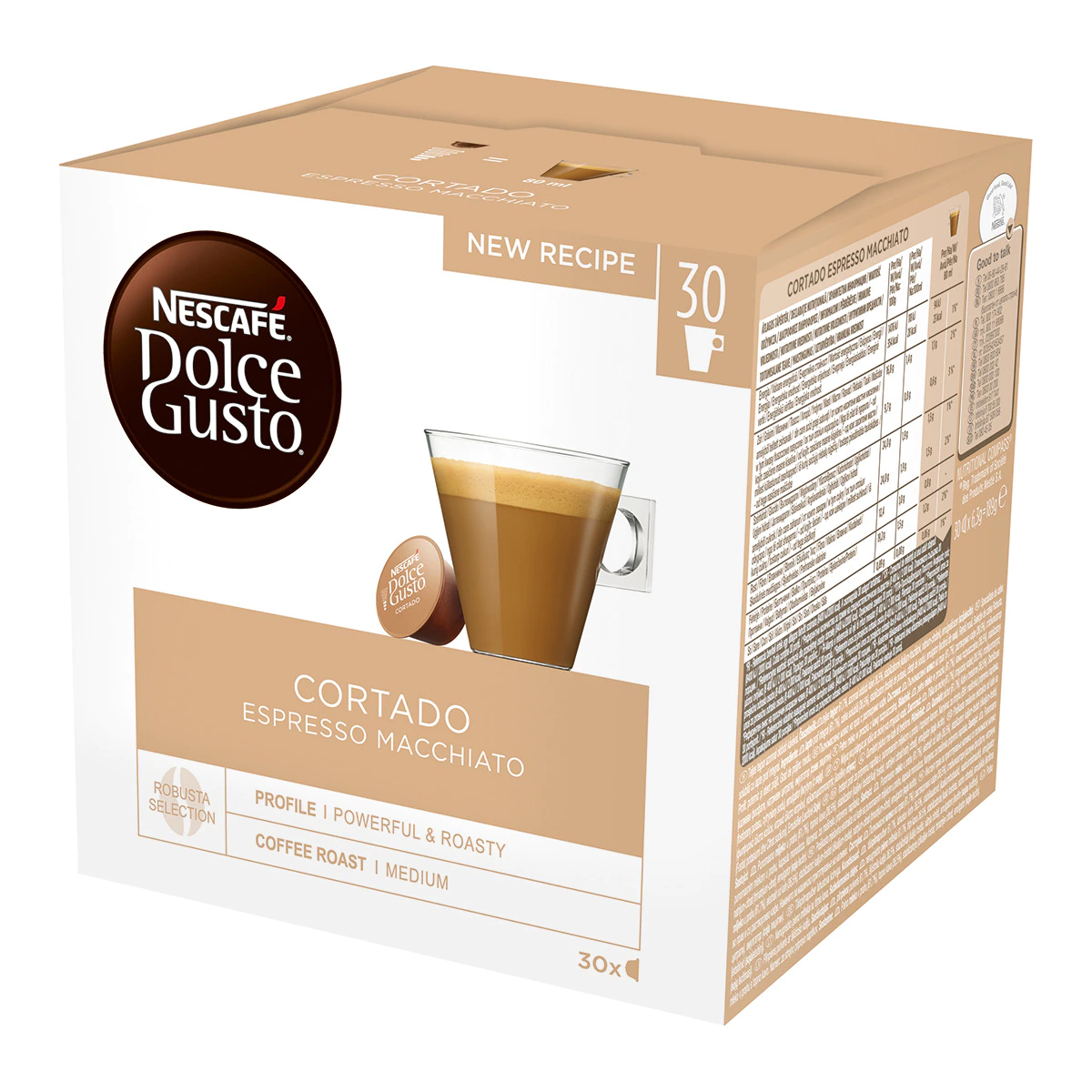 Estuche 30 cápsulas NESCAFE DOLCE GUSTO café cortado espresso Macchiatto selección arábica y robusta