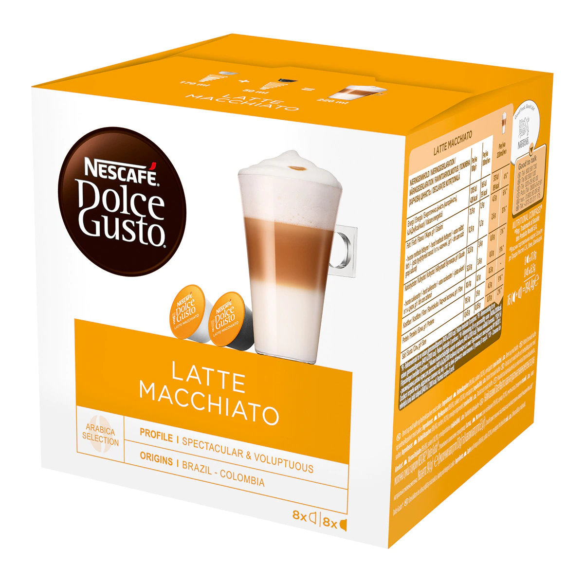 Estuche 8 cápsulas de café + 8 cápsulas de leche NESCAFE DOLCE GUSTO café Latte Macchiato