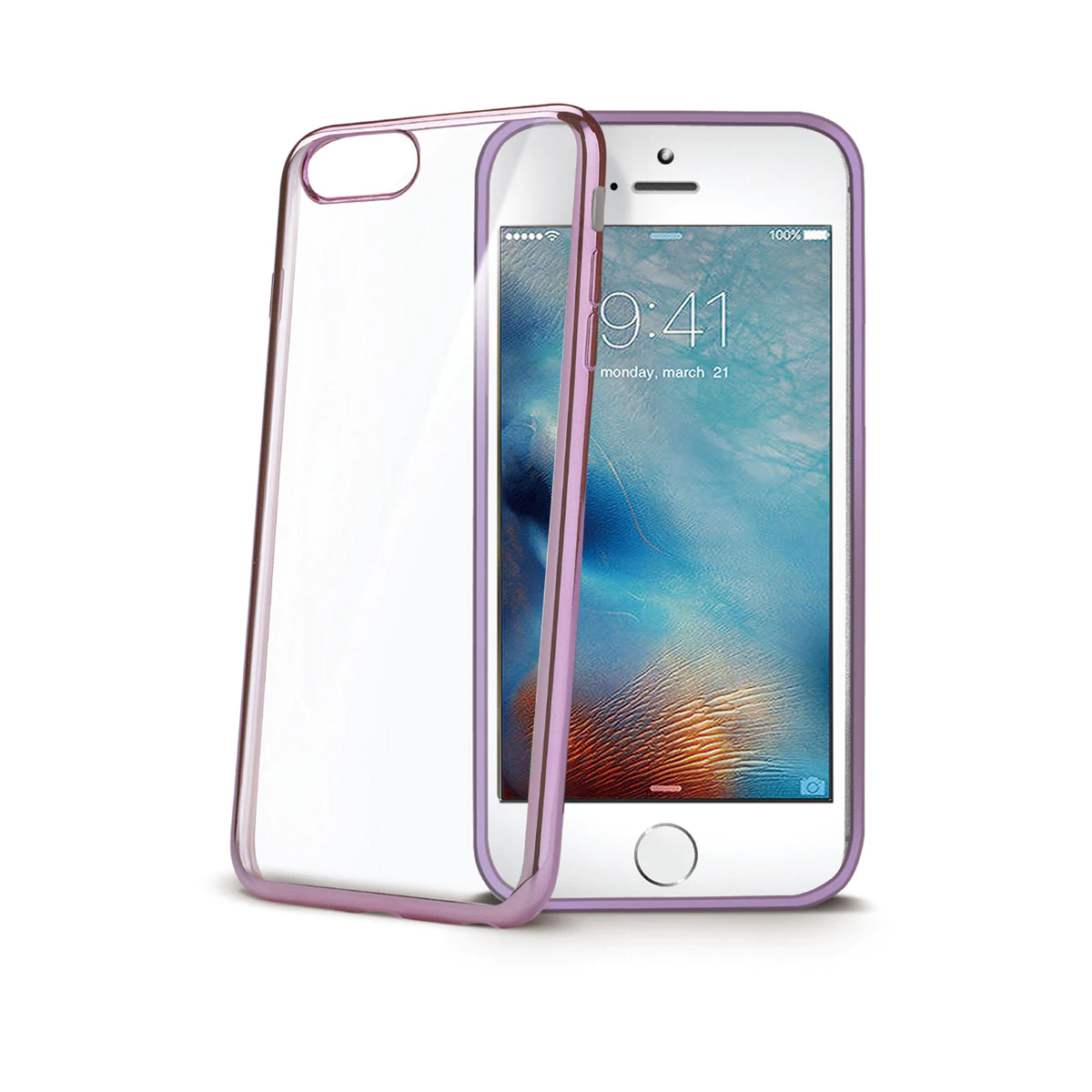 Funda Blanda Celly Laser transparente con bordes rosados efecto metálico para iPhone 7+/8+