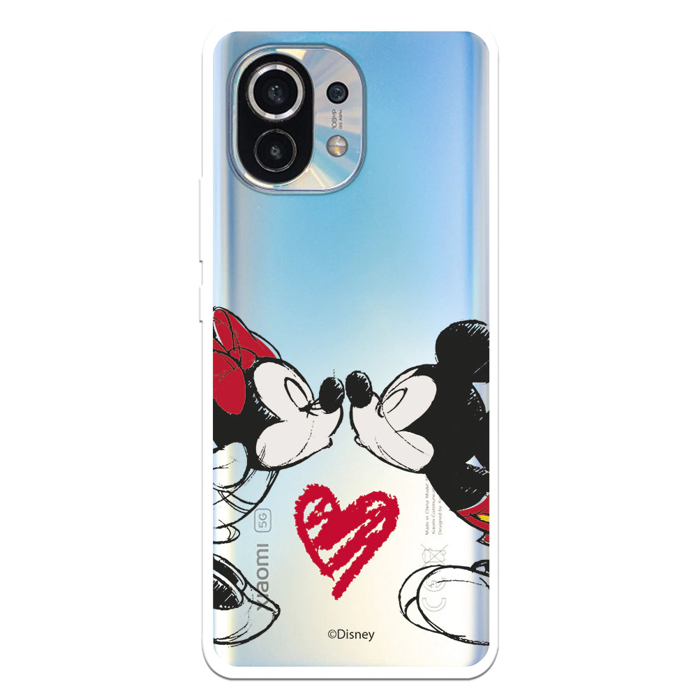 Funda para Xiaomi Mi 11 Oficial de Clásicos Disney Mickey y Minnie Beso. Carcasa para Xiaomi de silicona flexible con Licencia Oficial de Disney.