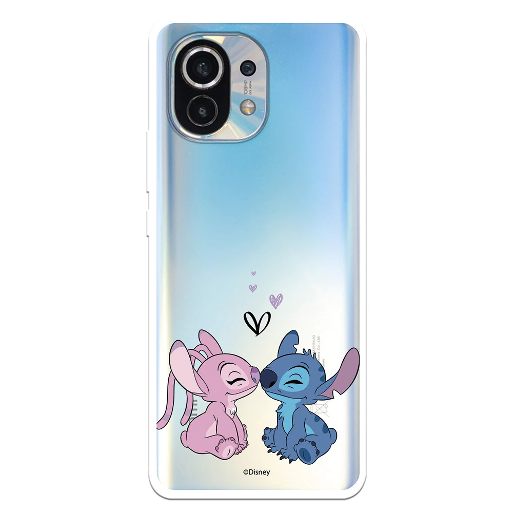 Funda para Xiaomi Mi 11 Oficial de Lilo & Stitch Angel & Stitch Beso. Carcasa para Xiaomi de silicona flexible con Licencia Oficial de Disney.