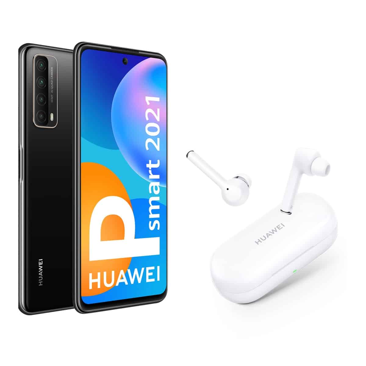 Huawei P Smart 2021 4 GB + 128 GB negro móvil libre + Freebuds 3i blancos