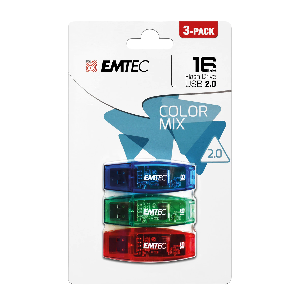 Pack 3 Pendrives Emtec C410 Color Mix USB 2.0 16 GB