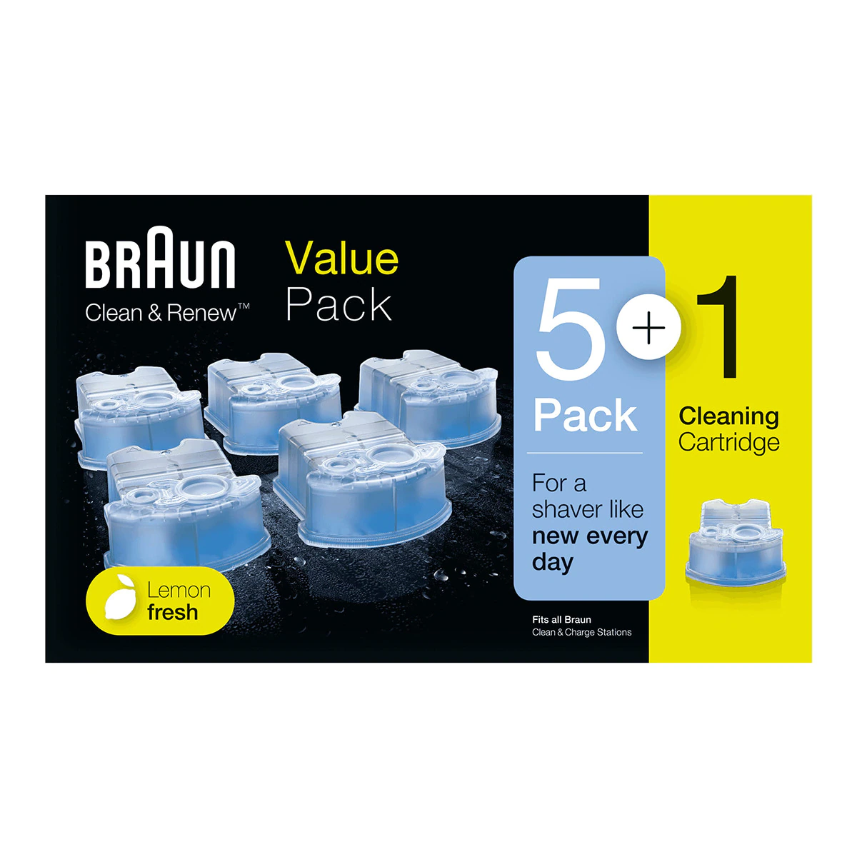 Pack 5+1 de recambio de cartucho de limpieza Clean & Renew para afeitadoran Braun