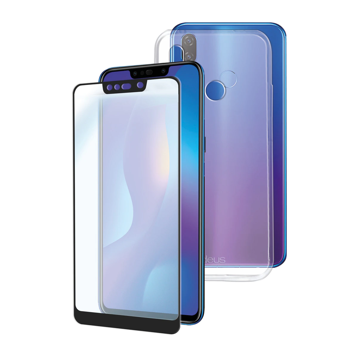 Pack carcasa transparente y protector de vidrio Ideus para Huawei Psmart+