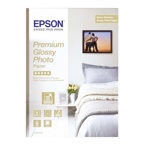 Papel Epson fotográfico Premium Glossy A4 255g 15 hojas