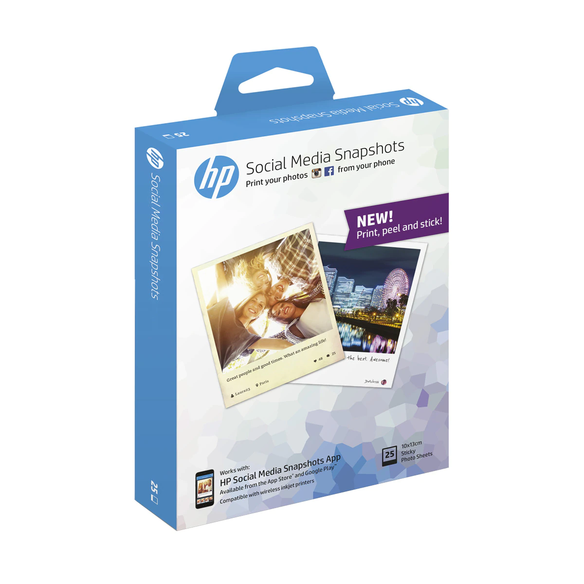 Papel fotográfico HP Adhesivo extraíble para Social Media Snapshots (W2G60A) 10x13 cm 25 hojas
