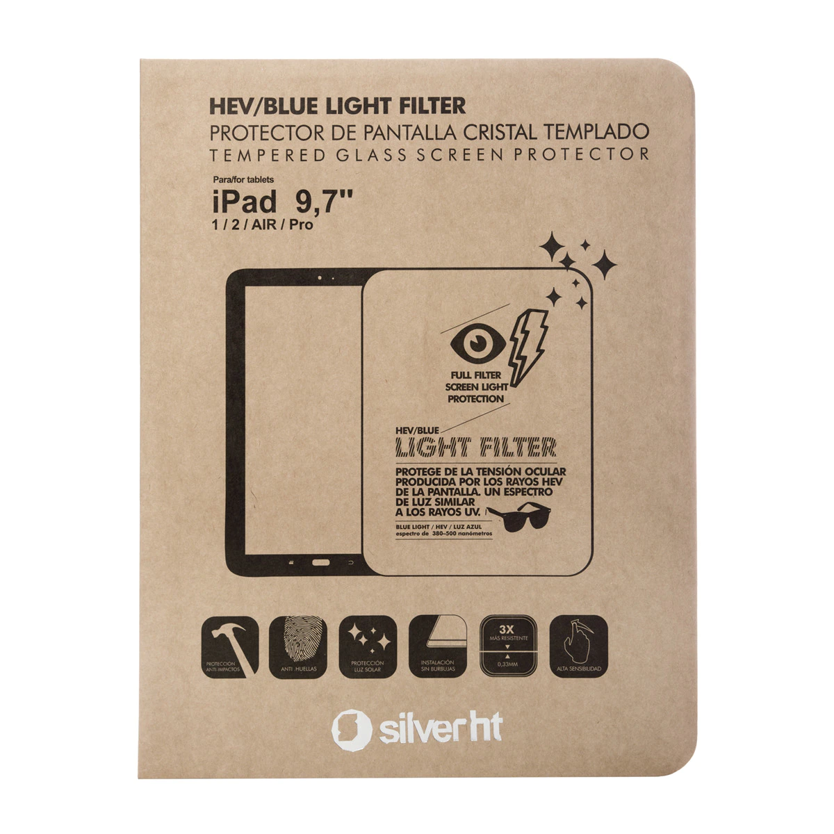 Protector de pantalla de cristal templado SilverHT para iPad 24,64 cm (9,7″)