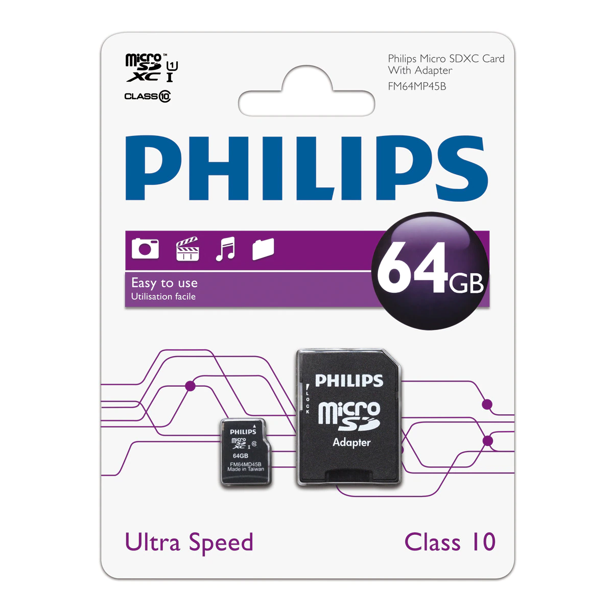 Tarjeta de memoria Philips Micro SDHC Clase 10 con adaptador de 64 GB
