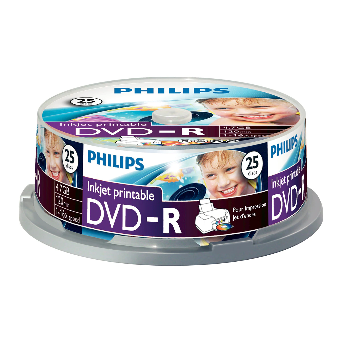 Tarrina 25 DVD-R imprimibles Philips 4,7 GB